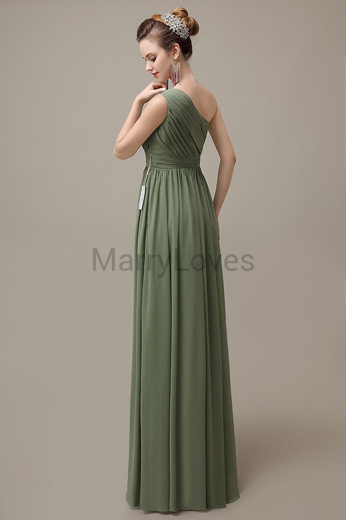 One Shoulder Chiffon Floor Length Bridesmaid Dresses