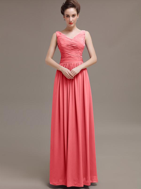 V-Neck Pleats Chiffon Bridesmaid Dresses