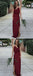 A Line V Neck Spaghetti Straps Burgundy Long Bridesmaid Dresses, BD0537