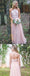 A-Line Halter Floor-Length Lace Pink Tulle Bridesmaid Dresses, BD0571