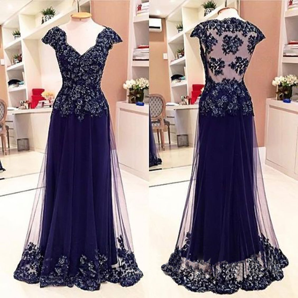 Affordable Cap Sleeve See Through Back Elegant Long Prom Dresses, BG51042 - Bubble Gown