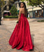 A-line V-neck Simple Red Evening Dresses, Long Prom Dresses, PD0160