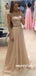 A-line Scoop Neck Cap-sleeves Long Beading Prom Dresses, PD0601