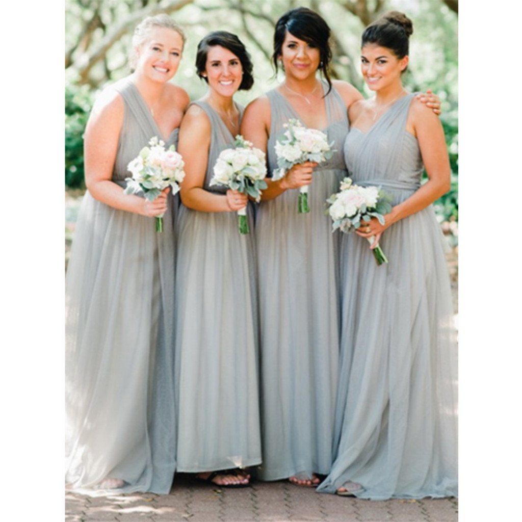 A-Line Floor-length One Shoulder Long Tulle Bridesmaid dresses, BD0528