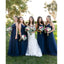 A-line Floor-length V-Neck Navy Blue Bridesmaid dresses With Pleats, BD0525