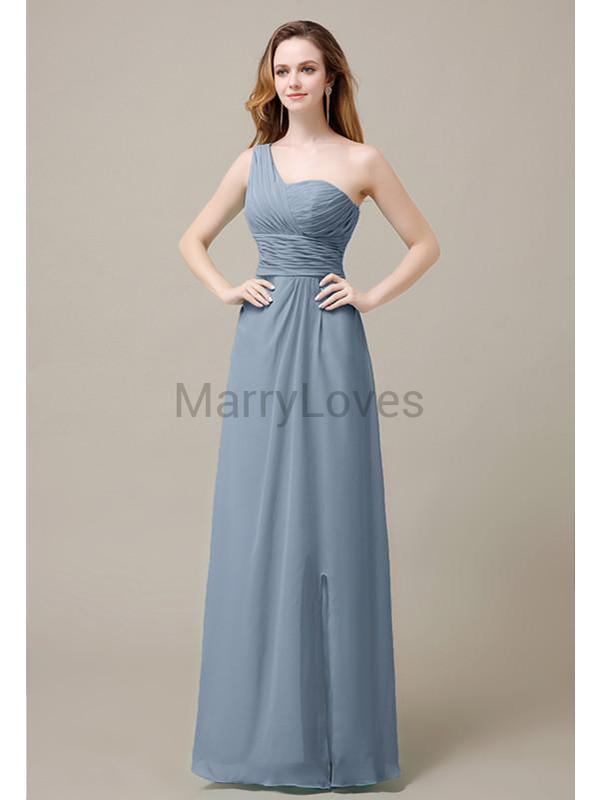 One Shoulder Chiffon Long Bridesmaid Dresses