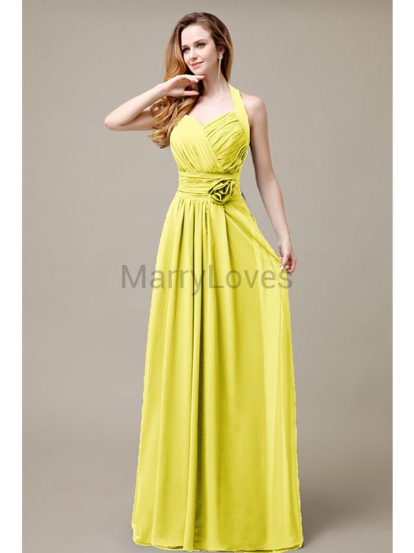 Halter A-line Pleats Chiffon Bridemaid Dresses