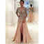 A-Line Deep V-Neck Long Sleeves Backless Chiffon Beading Long Prom Dress, PD0139