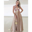 A-line Floor-length Deep V-neck Lace Appliques Long Prom Dress With Pleats, PD0134