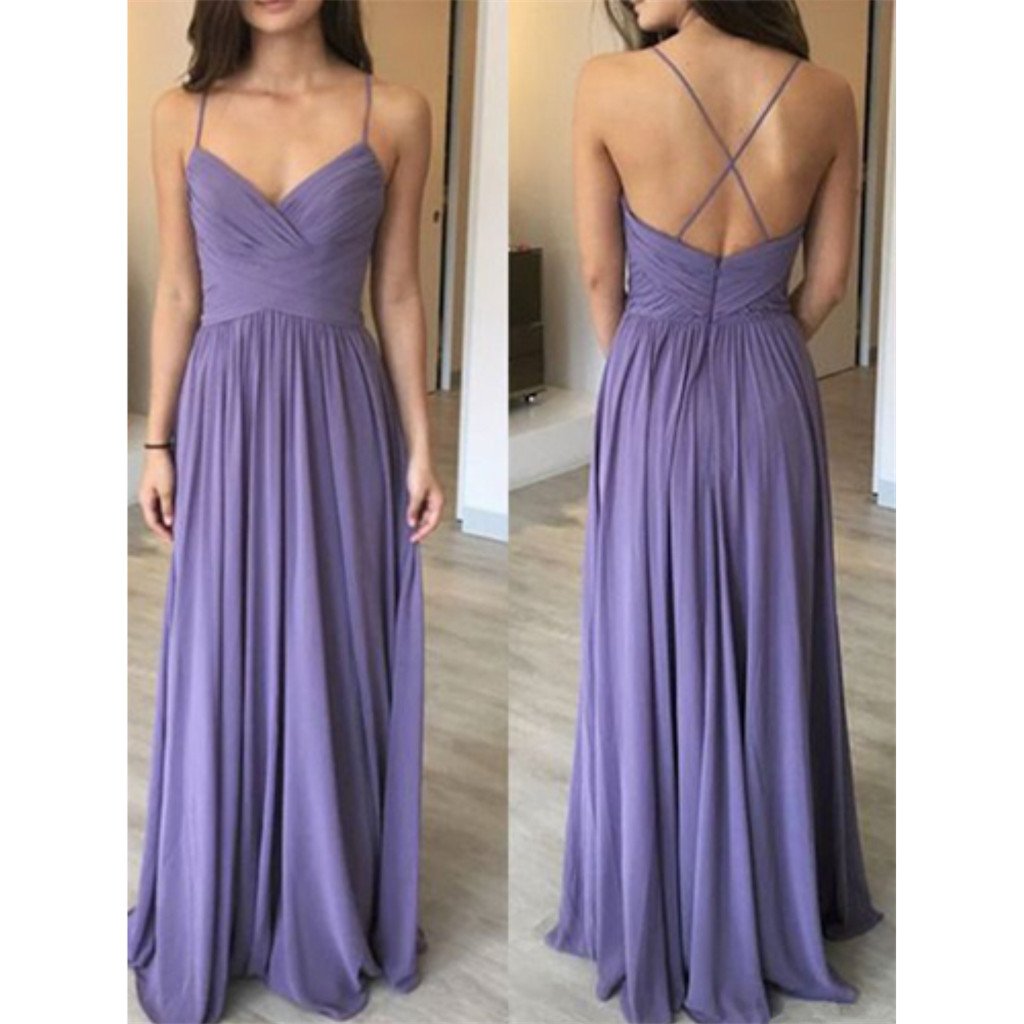 Newest A Line V Neck Spaghetti Straps Backless Long Bridesmaid Dresses, BD0536