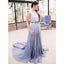 A-Line V-Neck Flower Appliques Bridesmaid Dress With Train, BD0547