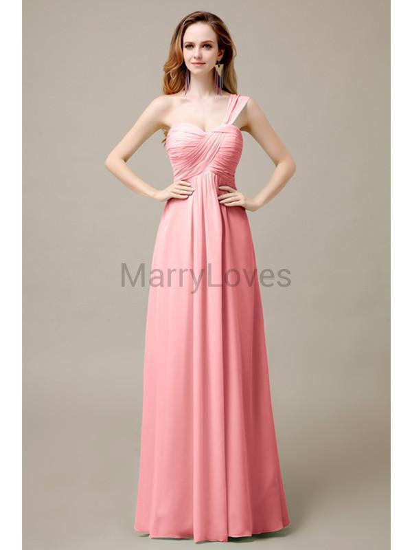 One Shoulder Chiffon Long Bridesmaid Dresses