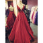 Gorgeous V-neck Spaghetti Straps Backless Beading Red Prom Dresses, PD0153