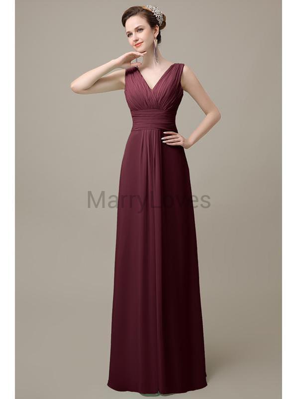 V-Neck Sleeveless Chiffon Bridesmaid Dresses