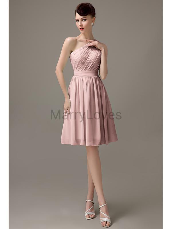 One Shoulder Pleats Bridesmaid Dresses