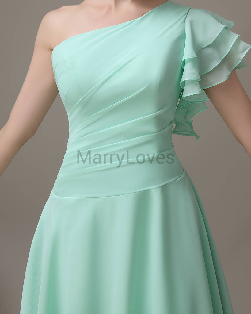 One Shoulder Ruffles Bridesmaid Dresses