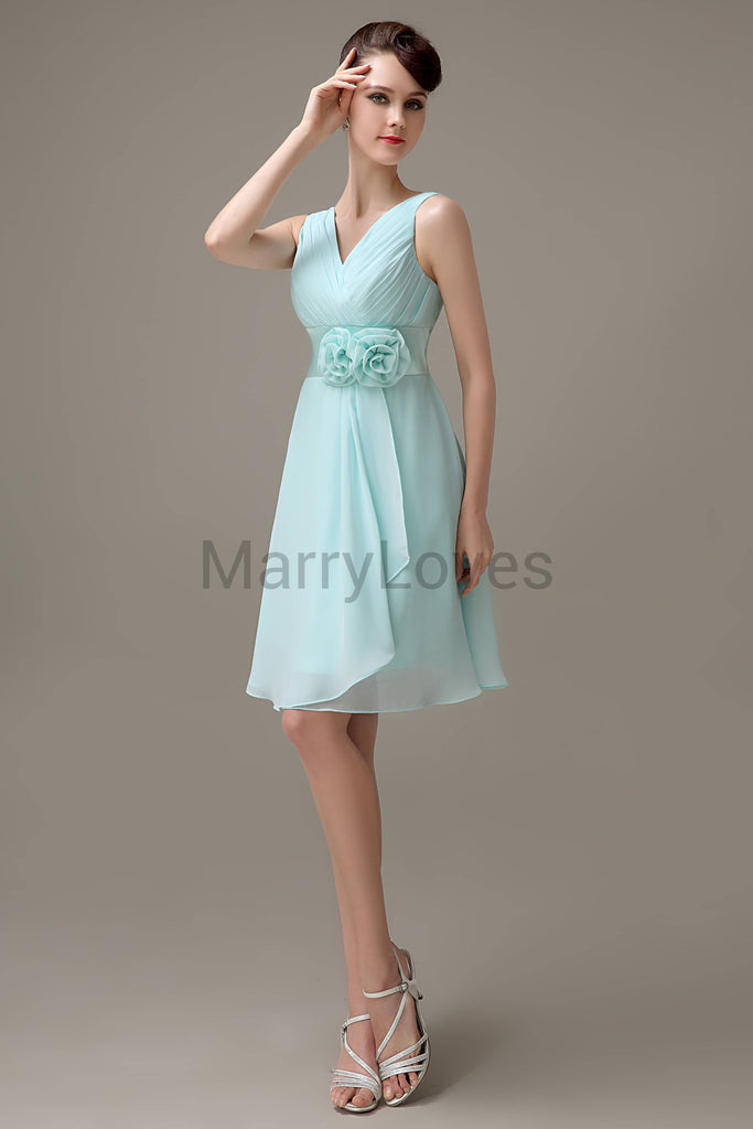 V-Neck Flowers Chiffon Bridesmaid Dresses