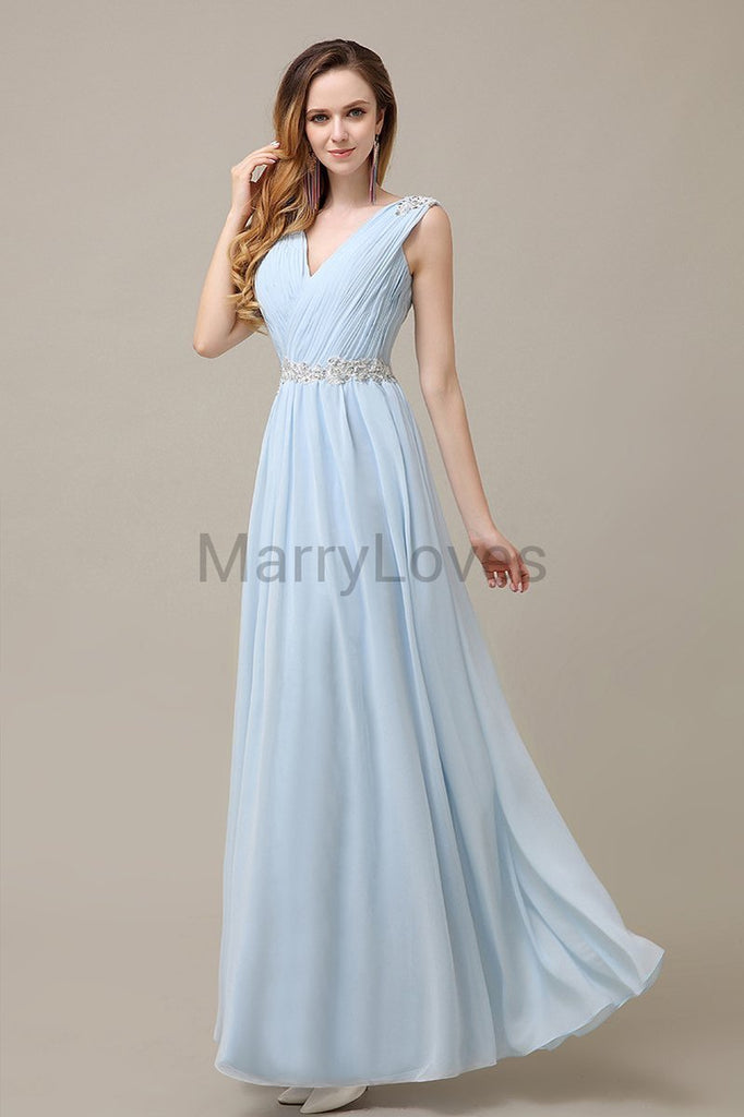 V-neck Chiffon Floor Length Bridesmaid Dresses