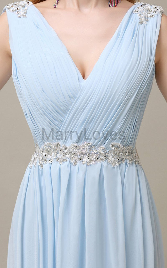 V-neck Chiffon Floor Length Bridesmaid Dresses