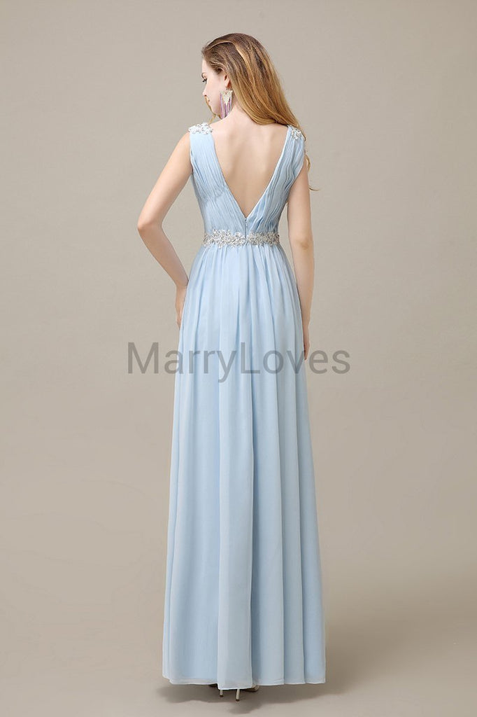 V-neck Chiffon Floor Length Bridesmaid Dresses