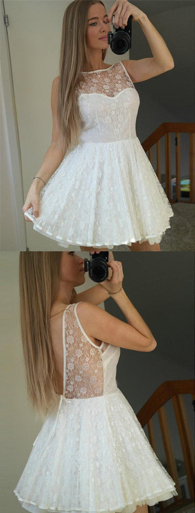 Halter Full Lace Sleeveless V-back Cute Short Homecoming Dresses, HD0525