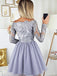 Off-shoulder Lace Appliques Top Long Sleeves Tulle Homecoming Dresses, HD0526