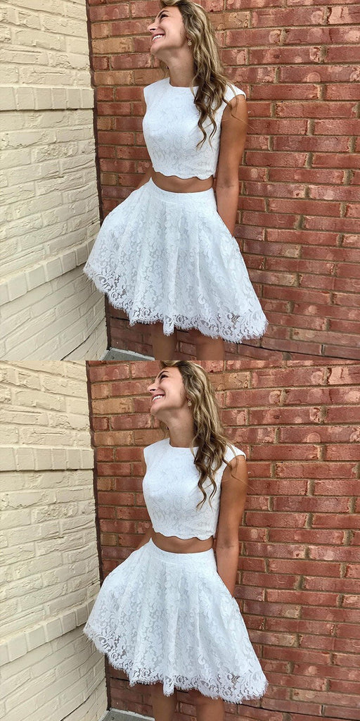 Two-pieces Fulle Lace Sleeveless Homecoming Dresses With Pockets, HD0497
