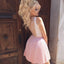 Newest V-Neck Pink Pleats Appliques Back Short Homecoming Dresses, HD0431