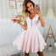 A-line Deep V-neck Sexy Appliques Short Junior Homecoming Dresses, HD0432