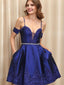 A-Line Spaghetti Straps Royal Blue Appliques Homecoming Dresses, HD0494