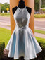 Halter Sleeveless Simple Embroidery Lace-up Back Homecoming Dresses, HD0534