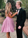 A-line V-neck Short Pleats Pink Homecoming Dresses With Pocket, HD0531