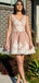 A-Line V-neck Appliques Cheap Short Homecoming Dresses, HD0503