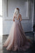 A-line Spaghetti Straps V-neck Beading Backless Tulle Prom Dresses, PD0602