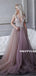 A-line Spaghetti Straps V-neck Beading Backless Tulle Prom Dresses, PD0602