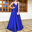 Floor-length Spaghetti Straps V-neck Backless Royal Blue Long Prom Dresses, PD0146