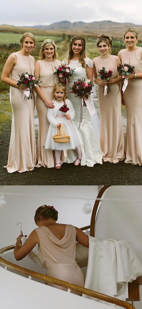 Sheath Blush Sleeveless Long Chiffon Bridesmaid Dresses, BD0598