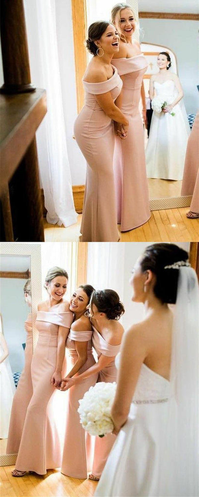 Mermaid Off-shoulder Floor-length Long Satin Bridesmaid Dresses, BD0594