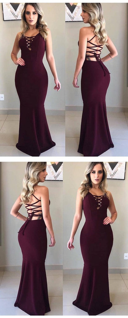 Mermaid Floor-length V-neck  Sexy Lace Up Back Long Prom Dresses, PD0144