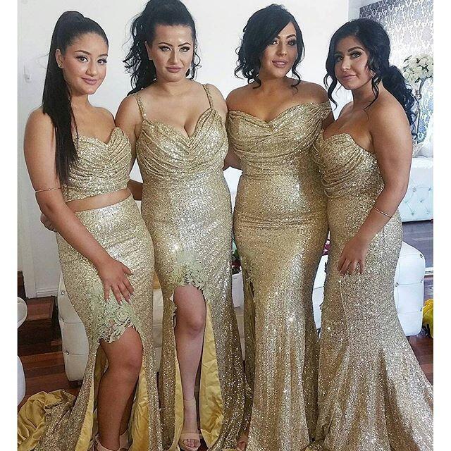 Bling Sequin Mismatched Long Wedding Guest Bridesmaid Dresses, BG51521 - Bubble Gown