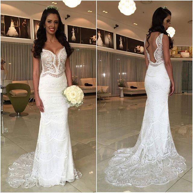 White Lace Mermaid Cheap Online Long Wedding Dresses, BG51522