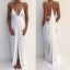 Beach Sexy Halter Unique Split White Cheap Simple Long Prom Dresses, BG51539