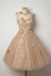 Champange Sleeveless Unique Applique Mini Short Homecoming Dresses, BG51604 - Bubble Gown