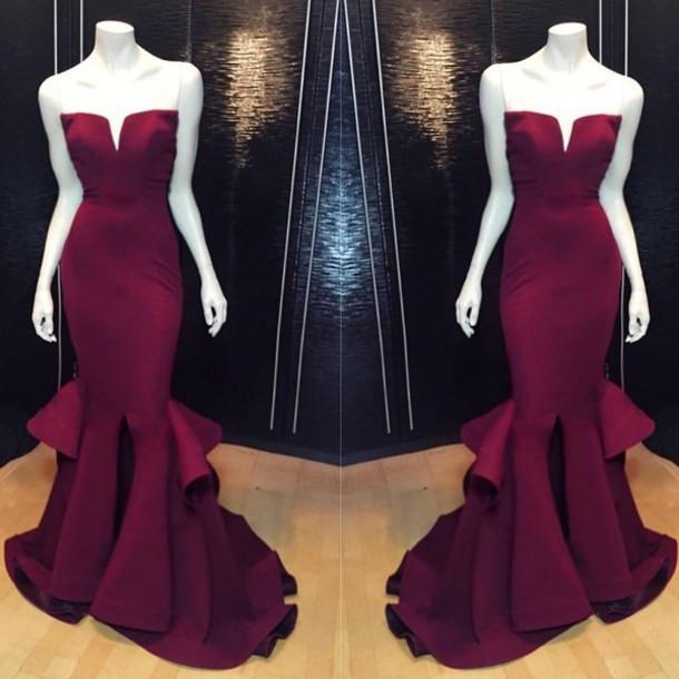 Burgundy Mermaid Elegant Cheap Long Prom Dresses, BG51172 - Bubble Gown