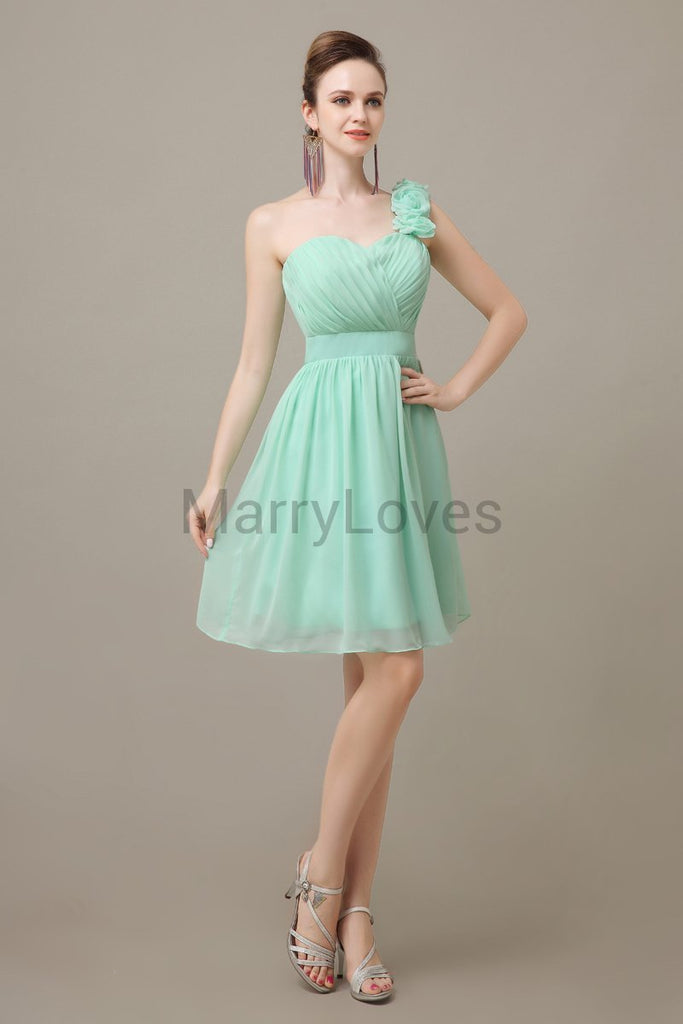 One-shoulder Pleats Appliques Bridesmaid Dresses