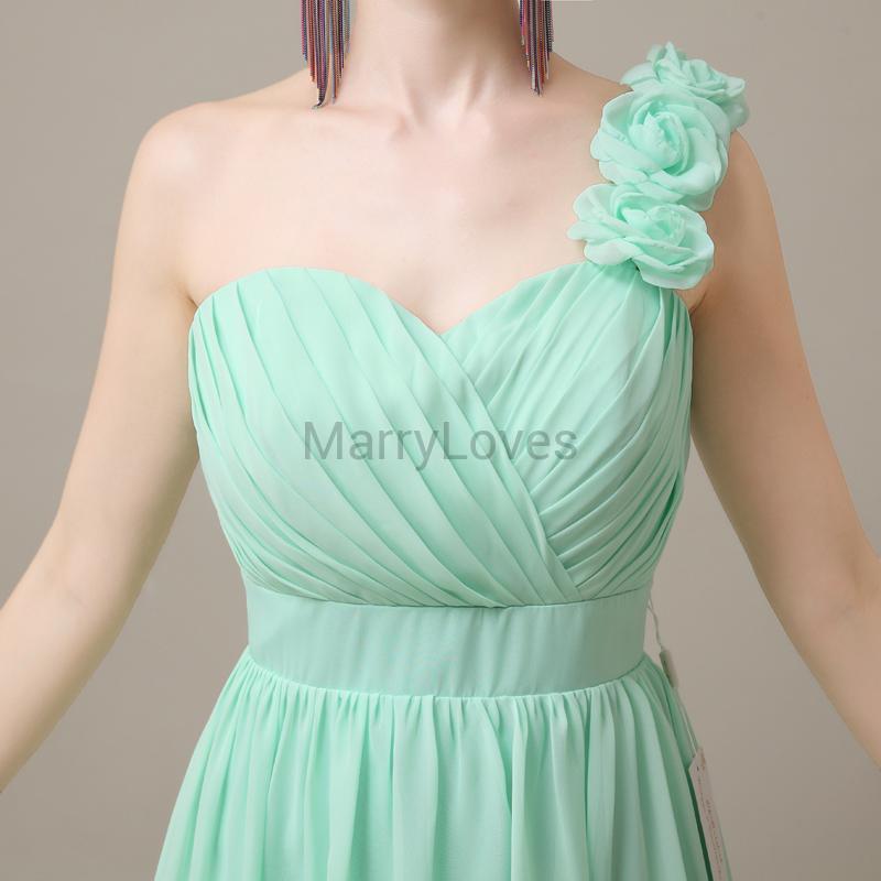 One-shoulder Pleats Appliques Bridesmaid Dresses