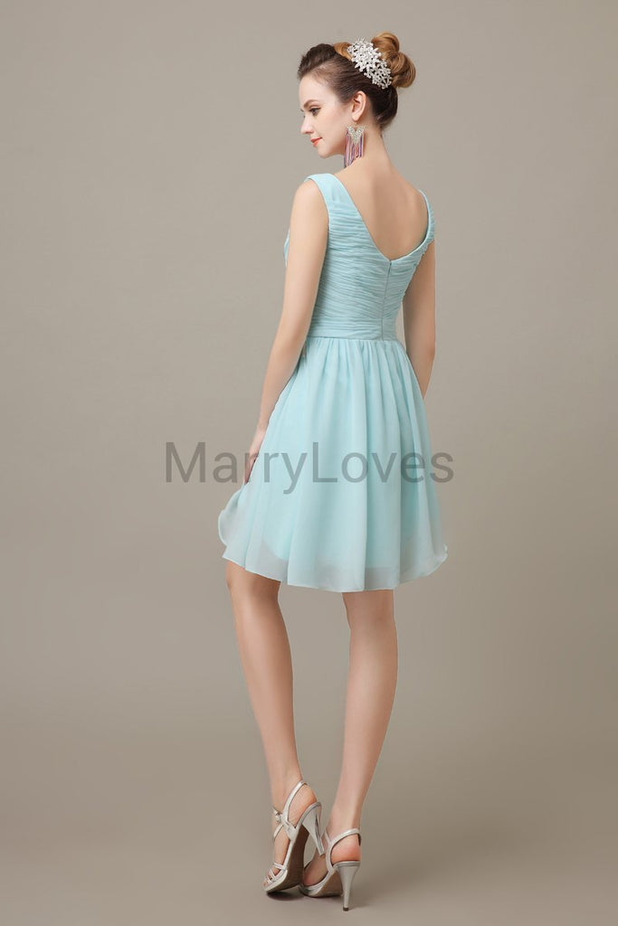 V-neck Chiffon Short Pleats Bridesmaid Dresses