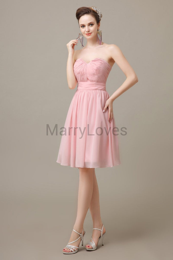 Sweetheart Neck Knee Length Chiffon Bridesmaid Dresses