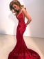 Sexy Mermaid Spaghetti Strap Red Long Prom Dresses, WP007