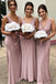 Floor-length V-neck Sleeveless Dusty Pink Bridesmaid Dresses With Pleats, BD0569